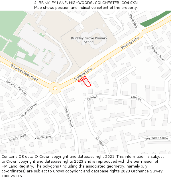 4, BRINKLEY LANE, HIGHWOODS, COLCHESTER, CO4 9XN: Location map and indicative extent of plot