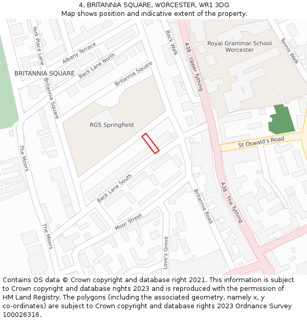 4, BRITANNIA SQUARE, WORCESTER, WR1 3DG: Location map and indicative extent of plot