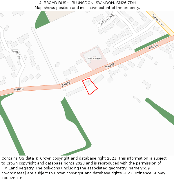 4, BROAD BUSH, BLUNSDON, SWINDON, SN26 7DH: Location map and indicative extent of plot