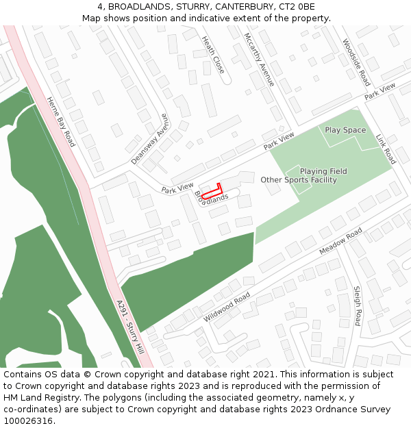 4, BROADLANDS, STURRY, CANTERBURY, CT2 0BE: Location map and indicative extent of plot