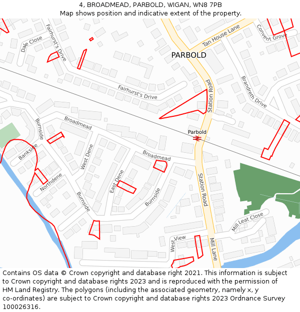 4, BROADMEAD, PARBOLD, WIGAN, WN8 7PB: Location map and indicative extent of plot