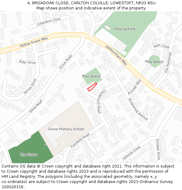 4, BROADOAK CLOSE, CARLTON COLVILLE, LOWESTOFT, NR33 8SU: Location map and indicative extent of plot