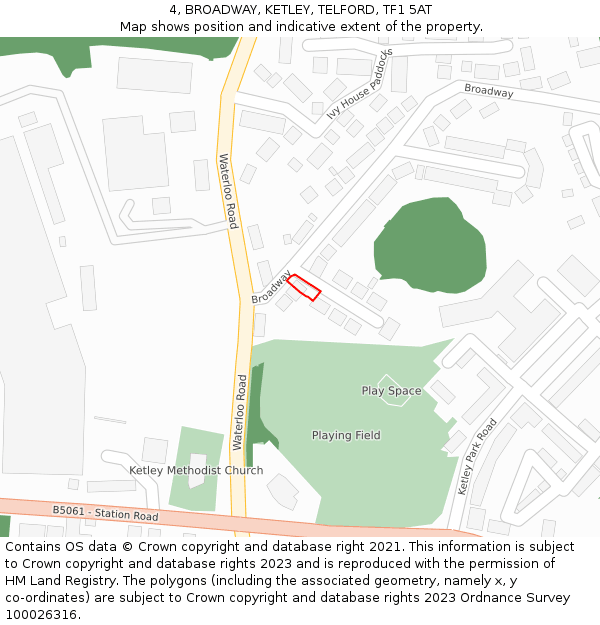 4, BROADWAY, KETLEY, TELFORD, TF1 5AT: Location map and indicative extent of plot