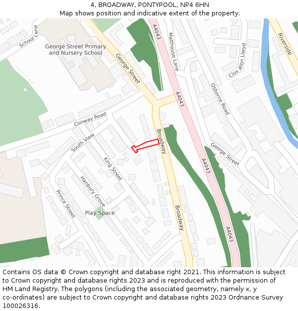 4, BROADWAY, PONTYPOOL, NP4 6HN: Location map and indicative extent of plot