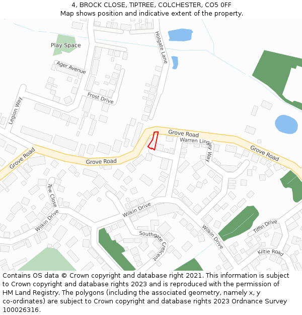 4, BROCK CLOSE, TIPTREE, COLCHESTER, CO5 0FF: Location map and indicative extent of plot