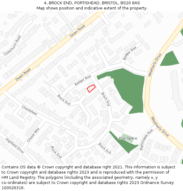 4, BROCK END, PORTISHEAD, BRISTOL, BS20 8AS: Location map and indicative extent of plot