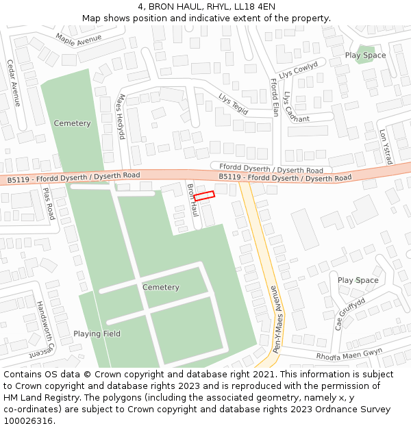 4, BRON HAUL, RHYL, LL18 4EN: Location map and indicative extent of plot