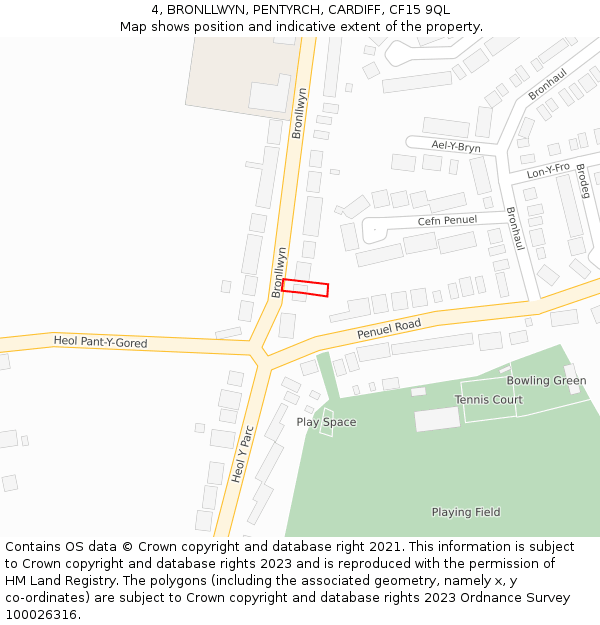 4, BRONLLWYN, PENTYRCH, CARDIFF, CF15 9QL: Location map and indicative extent of plot