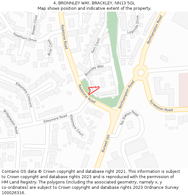 4, BRONNLEY WAY, BRACKLEY, NN13 5GL: Location map and indicative extent of plot