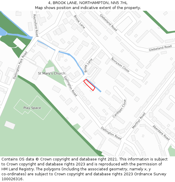 4, BROOK LANE, NORTHAMPTON, NN5 7HL: Location map and indicative extent of plot