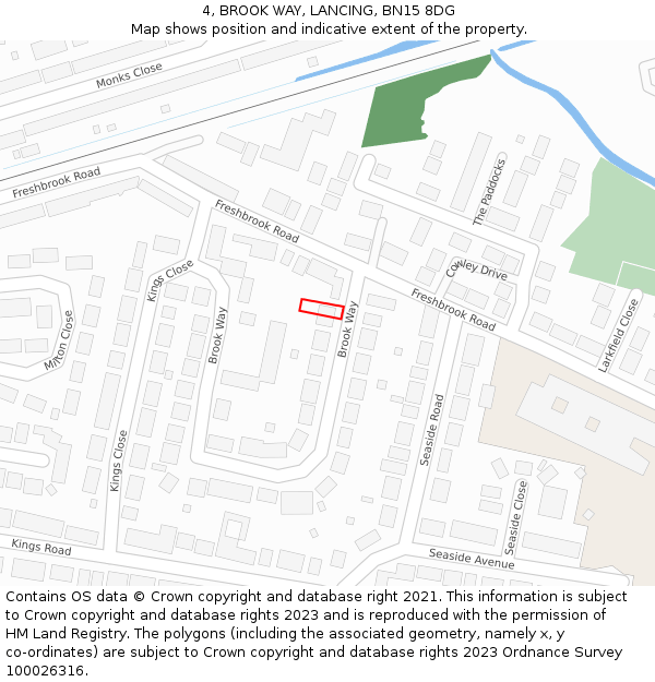 4, BROOK WAY, LANCING, BN15 8DG: Location map and indicative extent of plot