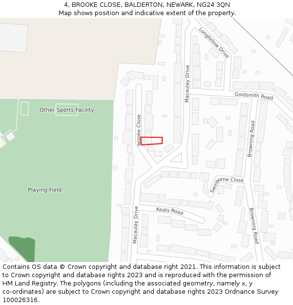 4, BROOKE CLOSE, BALDERTON, NEWARK, NG24 3QN: Location map and indicative extent of plot