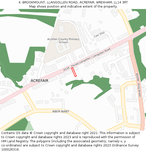 4, BROOKMOUNT, LLANGOLLEN ROAD, ACREFAIR, WREXHAM, LL14 3RT: Location map and indicative extent of plot