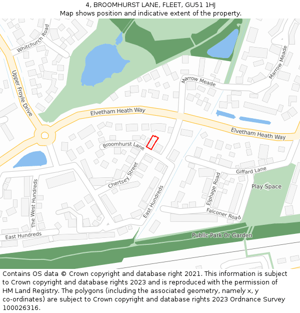 4, BROOMHURST LANE, FLEET, GU51 1HJ: Location map and indicative extent of plot