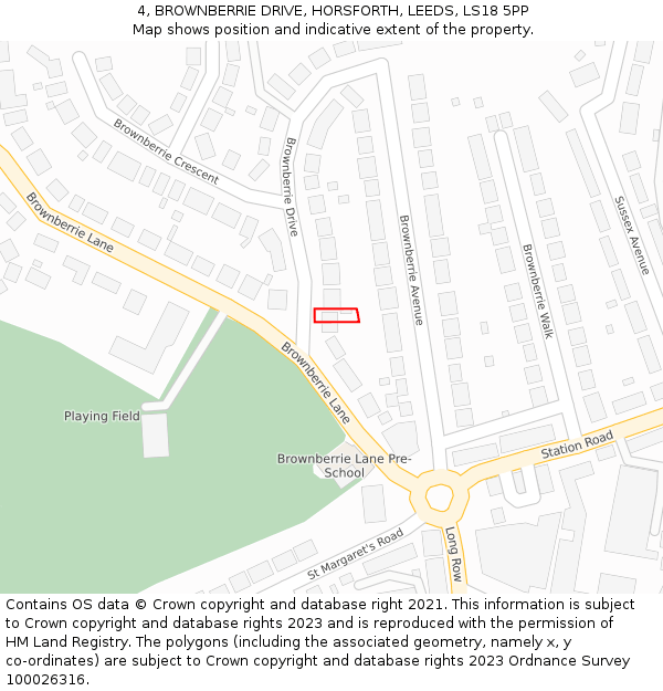 4, BROWNBERRIE DRIVE, HORSFORTH, LEEDS, LS18 5PP: Location map and indicative extent of plot