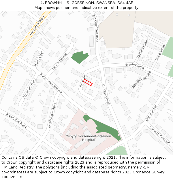 4, BROWNHILLS, GORSEINON, SWANSEA, SA4 4AB: Location map and indicative extent of plot