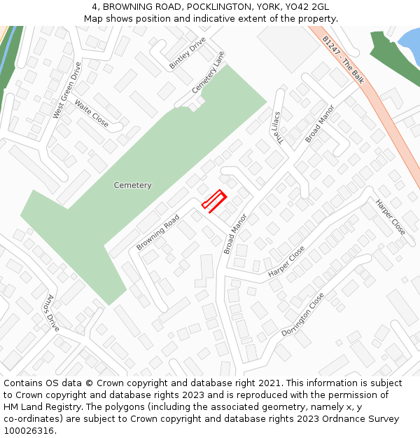 4, BROWNING ROAD, POCKLINGTON, YORK, YO42 2GL: Location map and indicative extent of plot