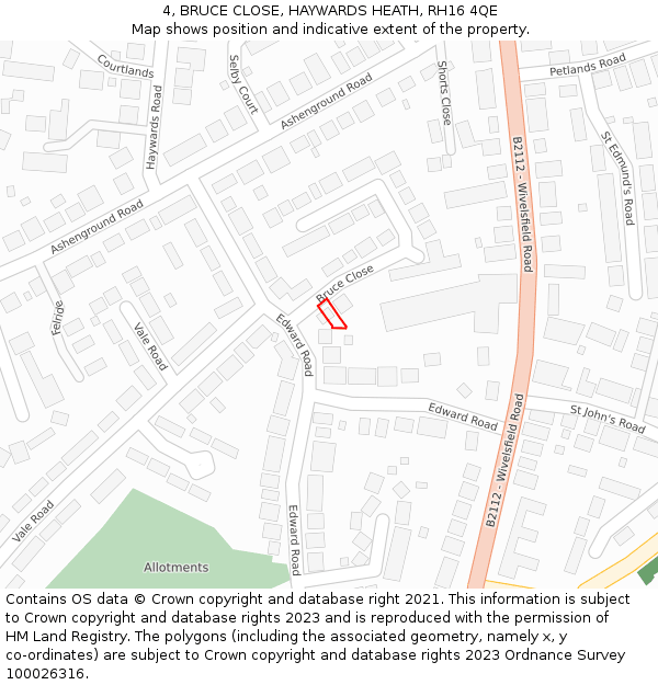 4, BRUCE CLOSE, HAYWARDS HEATH, RH16 4QE: Location map and indicative extent of plot