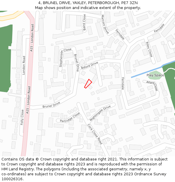 4, BRUNEL DRIVE, YAXLEY, PETERBOROUGH, PE7 3ZN: Location map and indicative extent of plot