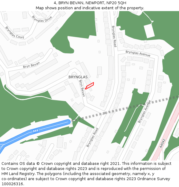 4, BRYN BEVAN, NEWPORT, NP20 5QH: Location map and indicative extent of plot