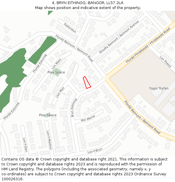 4, BRYN EITHINOG, BANGOR, LL57 2LA: Location map and indicative extent of plot