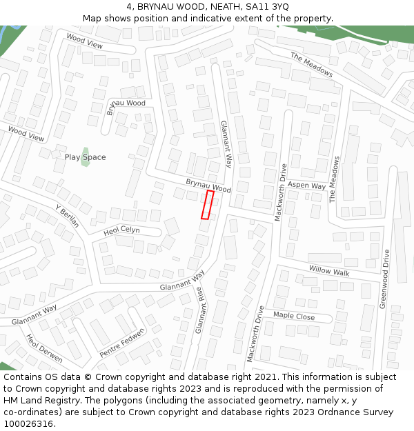 4, BRYNAU WOOD, NEATH, SA11 3YQ: Location map and indicative extent of plot