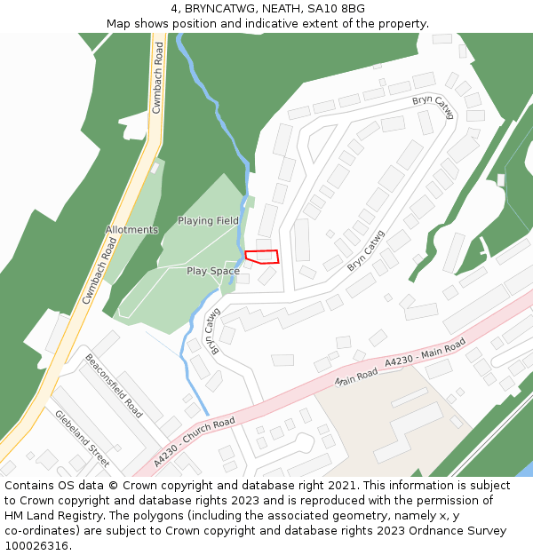 4, BRYNCATWG, NEATH, SA10 8BG: Location map and indicative extent of plot