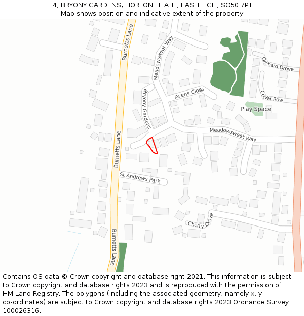 4, BRYONY GARDENS, HORTON HEATH, EASTLEIGH, SO50 7PT: Location map and indicative extent of plot