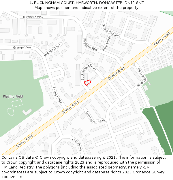 4, BUCKINGHAM COURT, HARWORTH, DONCASTER, DN11 8NZ: Location map and indicative extent of plot