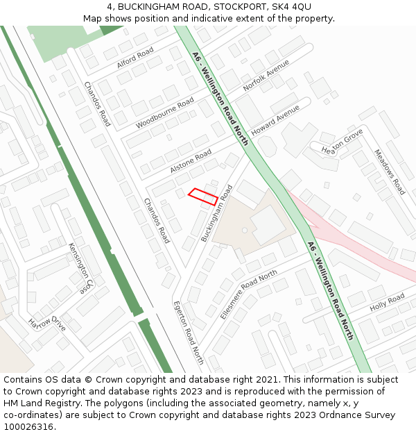 4, BUCKINGHAM ROAD, STOCKPORT, SK4 4QU: Location map and indicative extent of plot