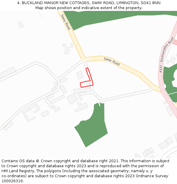 4, BUCKLAND MANOR NEW COTTAGES, SWAY ROAD, LYMINGTON, SO41 8NN: Location map and indicative extent of plot