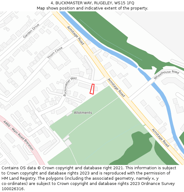 4, BUCKMASTER WAY, RUGELEY, WS15 1FQ: Location map and indicative extent of plot