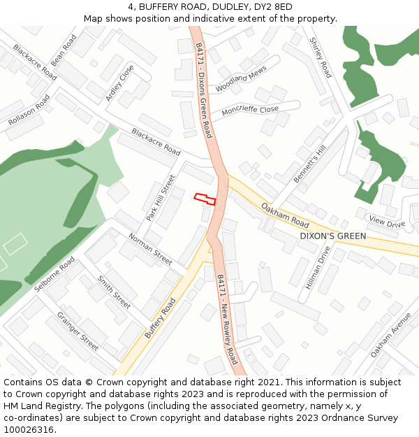 4, BUFFERY ROAD, DUDLEY, DY2 8ED: Location map and indicative extent of plot