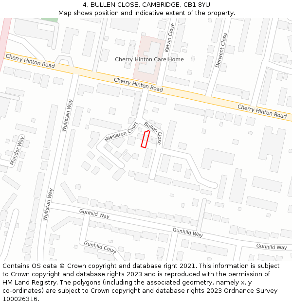 4, BULLEN CLOSE, CAMBRIDGE, CB1 8YU: Location map and indicative extent of plot