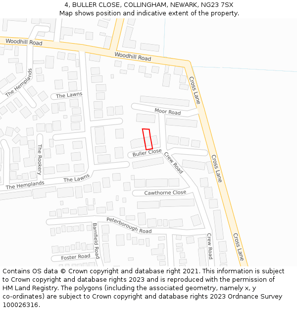 4, BULLER CLOSE, COLLINGHAM, NEWARK, NG23 7SX: Location map and indicative extent of plot