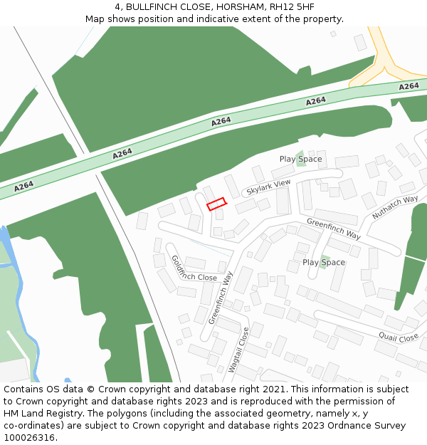 4, BULLFINCH CLOSE, HORSHAM, RH12 5HF: Location map and indicative extent of plot