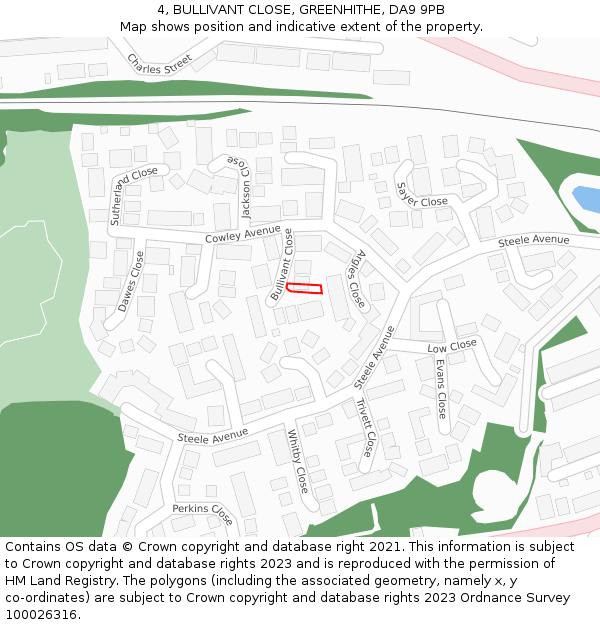 4, BULLIVANT CLOSE, GREENHITHE, DA9 9PB: Location map and indicative extent of plot