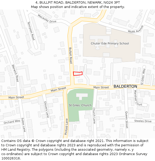 4, BULLPIT ROAD, BALDERTON, NEWARK, NG24 3PT: Location map and indicative extent of plot