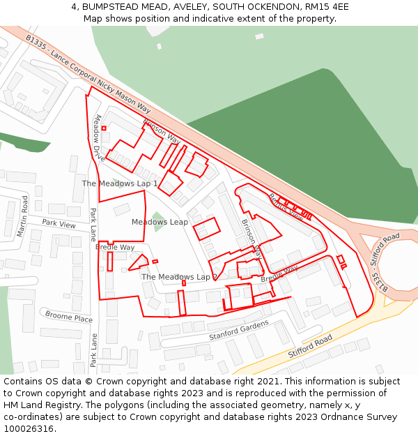 4, BUMPSTEAD MEAD, AVELEY, SOUTH OCKENDON, RM15 4EE: Location map and indicative extent of plot