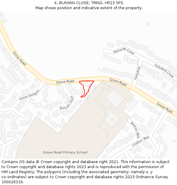 4, BUNYAN CLOSE, TRING, HP23 5PS: Location map and indicative extent of plot