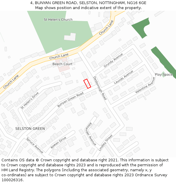 4, BUNYAN GREEN ROAD, SELSTON, NOTTINGHAM, NG16 6GE: Location map and indicative extent of plot