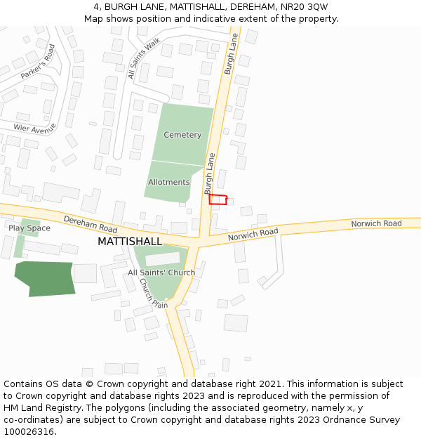 4, BURGH LANE, MATTISHALL, DEREHAM, NR20 3QW: Location map and indicative extent of plot