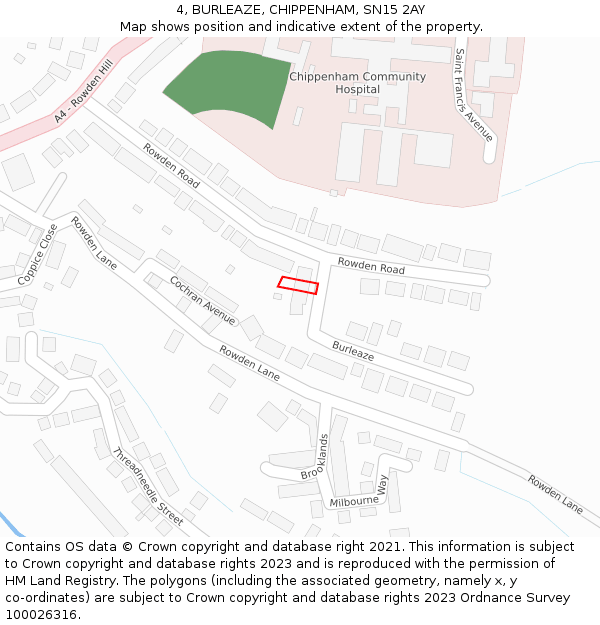 4, BURLEAZE, CHIPPENHAM, SN15 2AY: Location map and indicative extent of plot