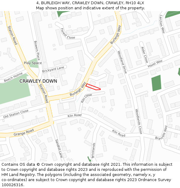 4, BURLEIGH WAY, CRAWLEY DOWN, CRAWLEY, RH10 4LX: Location map and indicative extent of plot