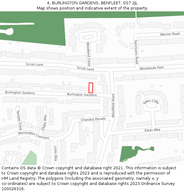 4, BURLINGTON GARDENS, BENFLEET, SS7 2JL: Location map and indicative extent of plot