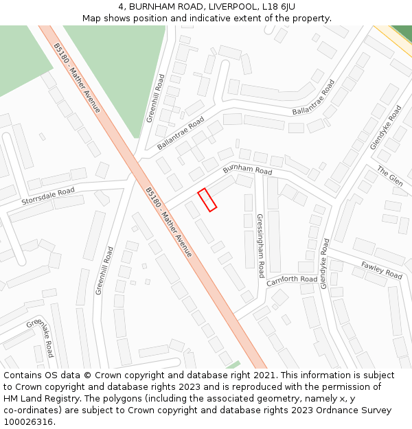 4, BURNHAM ROAD, LIVERPOOL, L18 6JU: Location map and indicative extent of plot