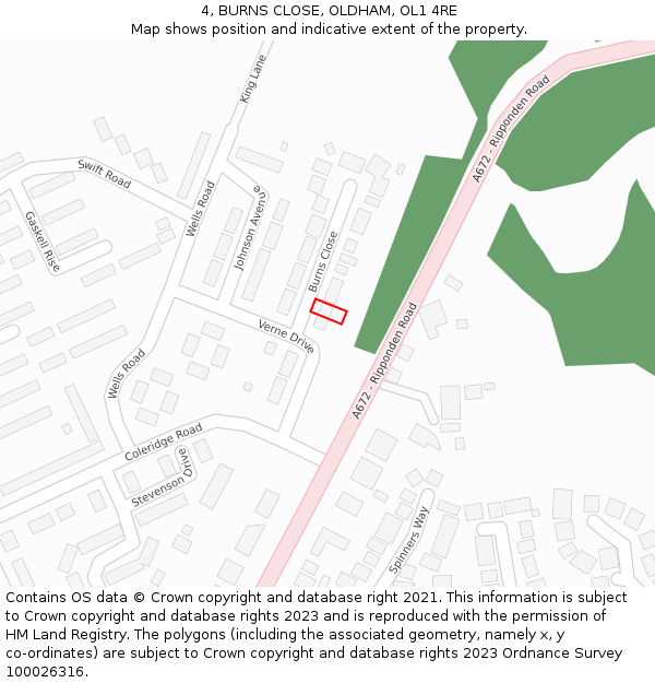 4, BURNS CLOSE, OLDHAM, OL1 4RE: Location map and indicative extent of plot