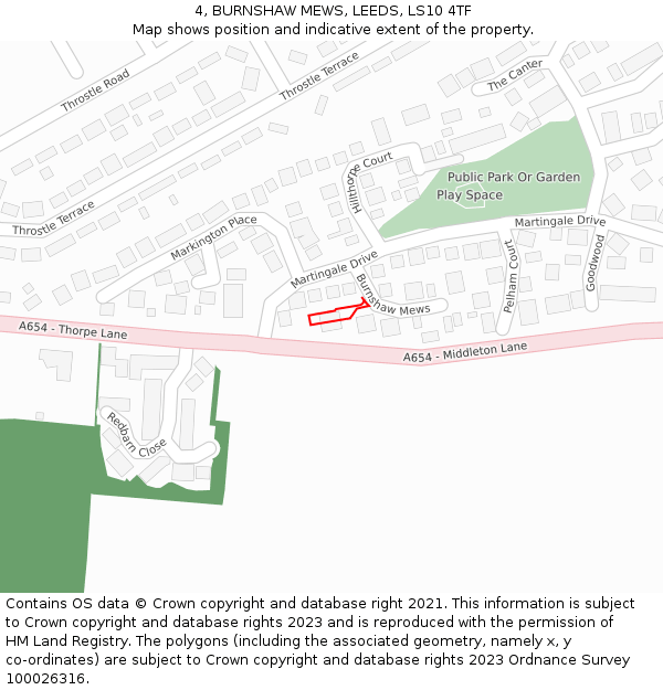 4, BURNSHAW MEWS, LEEDS, LS10 4TF: Location map and indicative extent of plot