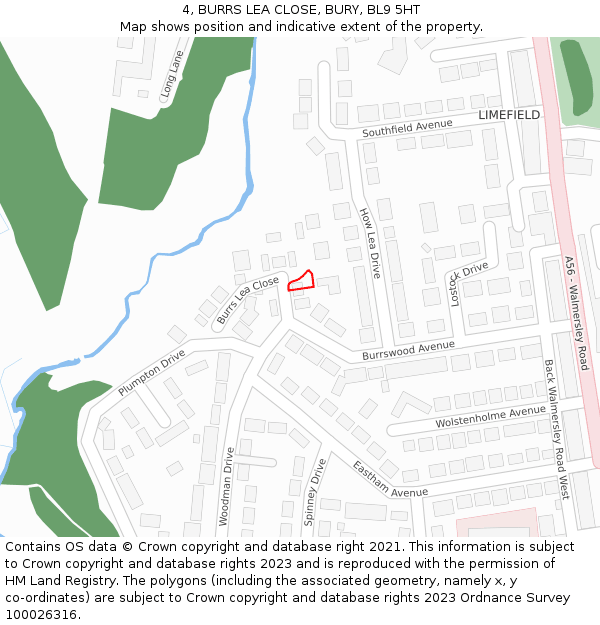 4, BURRS LEA CLOSE, BURY, BL9 5HT: Location map and indicative extent of plot