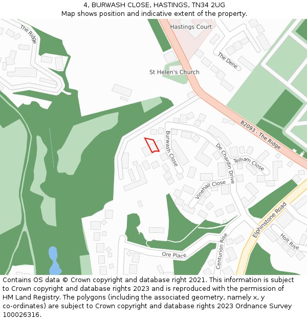 4, BURWASH CLOSE, HASTINGS, TN34 2UG: Location map and indicative extent of plot